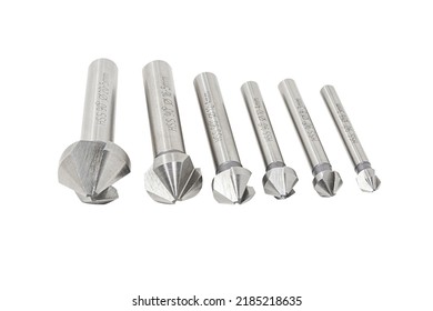 Set Of Metal Countersinks Made From High Speed Steel Isolated On A White Background