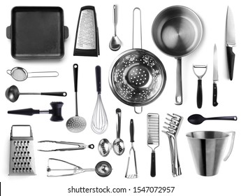 Set of metal kitchen utensils on white background - Shutterstock ID 1547072957