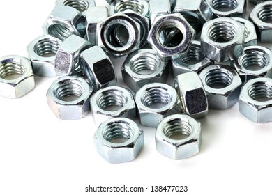 Set Metal Nut Isolated On White Background