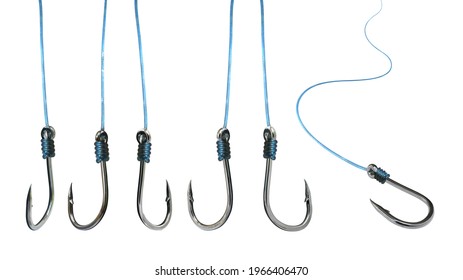 Set of metal steel hook fishing isolated on white background. This has clipping path.