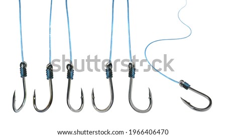 Set of metal steel hook fishing isolated on white background. This has clipping path.