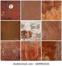 Set of metal textures. The collection includes rusted iron, rough surfaces, fragments and parts. Perfect for background and grunge design.