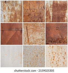 Set Of Metal Textures. The Collection Includes Rusted Iron, Rough Surfaces, Fragments And Parts. Perfect For Background And Grunge Design.