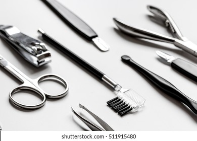 Set Of Metallic Manicure Tools Macro