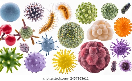  Set of microbes and viruses isolated white background - Powered by Shutterstock