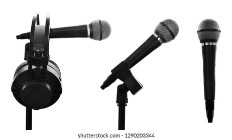 Set of microphone isolated on white background - Shutterstock ID 1290203344