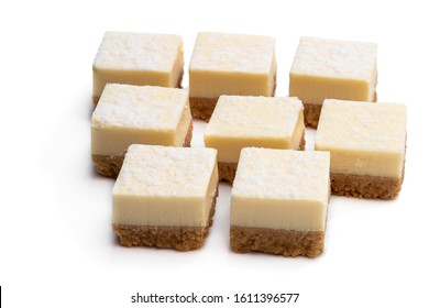 Set Of  Mini Vanilla Cheesecake Bites Isolated On White 