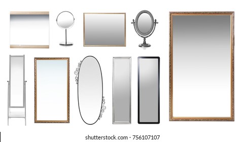 Set Of Mirrors On White Background