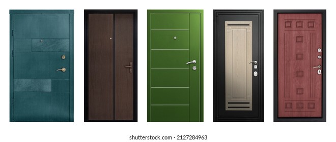 Set of models of entrance metal doors isolated on white background - Shutterstock ID 2127284963