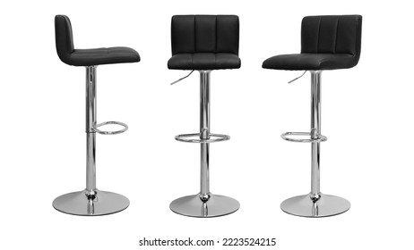 Set of modern black bar stool with single steel leg