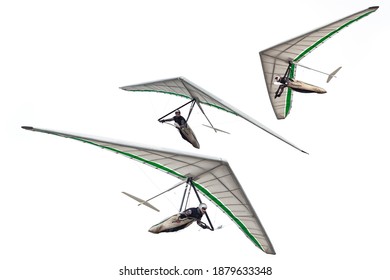 Set of modern hang glider wings isolated on white. Hangglider wing silhouettes