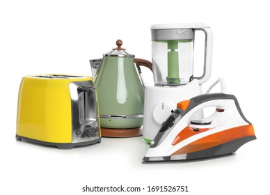 Set Of Modern Home Appliances Isolated On White