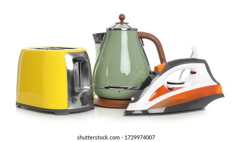 Set Of Modern Home Appliances Isolated On White