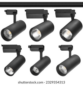 set of modern led track ceilling lamps isolated with clipping path