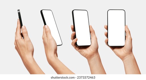 Set, secuencia de movimiento de la mano de la mujer sosteniendo un smartphone, aislado, Pack	
