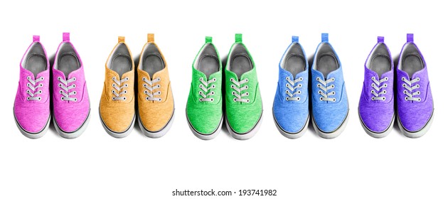 Set of multicolor sneakers on white background - Powered by Shutterstock