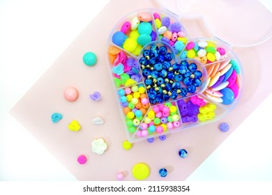 Set Of Multi-colored Beads For Needlework, Making Jewelry At Home. Easy And Creative Craft For Children And Teenagers 