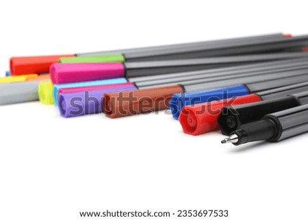 Set of multicolored fineliners on white background