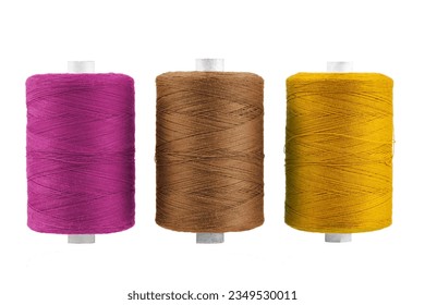set of multi-colored sewing threads in coils, isolate on a white background