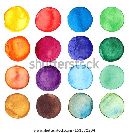 Set of multicolored watercolor dots 