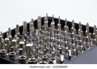 A set of multi-size bits for screwdriver. A set of bits for repair isolated on white background