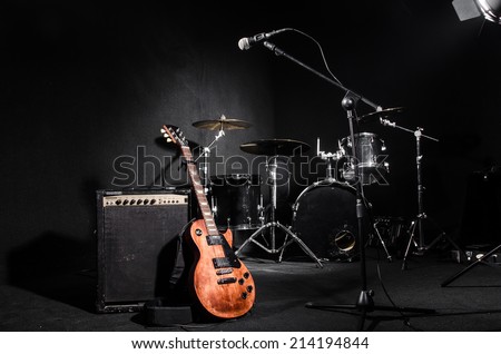 Set of musical instruments during concert