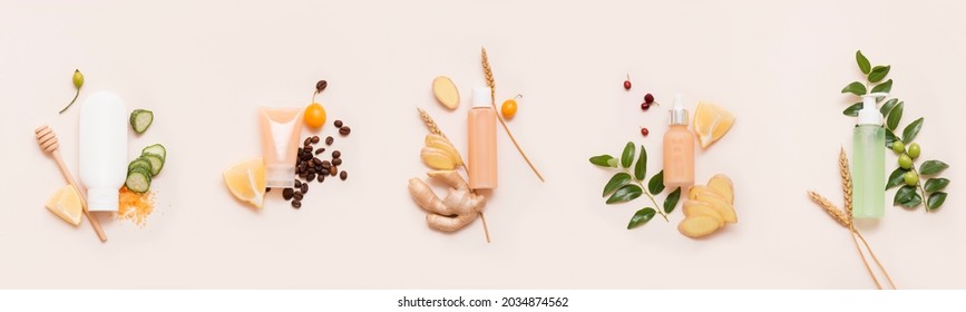 Set of natural cosmetics on a beige background