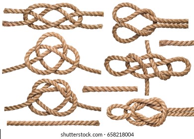 Set Of Nautical Rope Knot Isolated On White Background. 