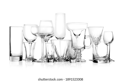 Set Of New Bar Glassware On White Background