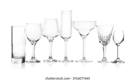 Set Of New Bar Glassware On White Background