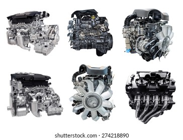 Set Of New Car Engine Isolated On White Background