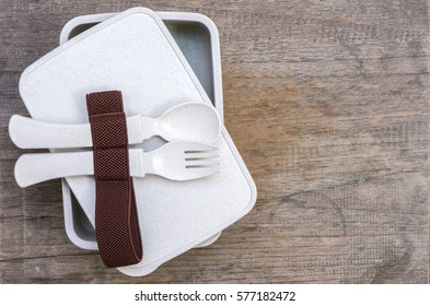 Set Of Non Toxin Food Container On Wooden Table,top View