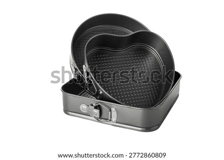 Set of nonstick springform baking pans in round, heart, and square shapes