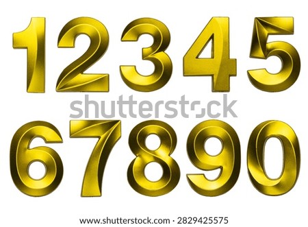 Set of numbers from one to zero shaped golden metallic isolated on a white background