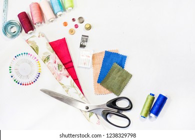 Set Of Objects For Needlework. The Composition Of Elements For Sewing