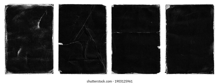 Set Old Black Empty Aged Damaged Paper Cardboard Photo Card Isolated White  Rough Grunge Shabby Scratched Torn Ripped Texture  Distressed Overlay Surface for Collage  High Quality 