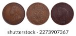Set of old coins (Great Britain, Sweden, France). Clipping path included.