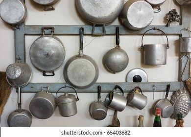 set of old kitchen tools - retro equipment of grandmother cooking