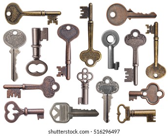 Set Of Old Skeleton Keys Isolated On White Background