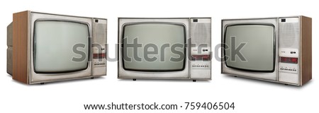 Set of old TVs isolated on white background.