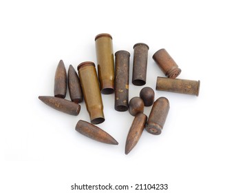 set of old used shells (cartriges) and bullets of World War