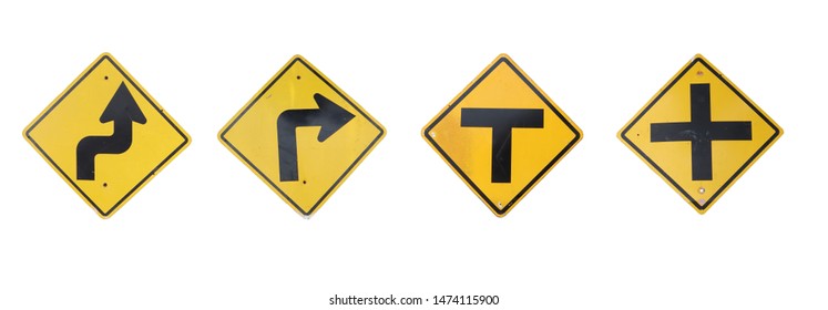 Set Of Old And Used Traffic Sign Isolate On White  Background.  