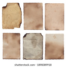 Set of Old various vintage rough paper with scratches and stains texture isolated on white