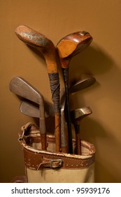 Set Of Old Vintage Golf Clubs In Bag