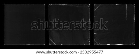 Set of Old Vinyl CD Record Cover Package Envelope Template Mock Up. Black Scratched Shabby Paper Cardboard Square Texture. 