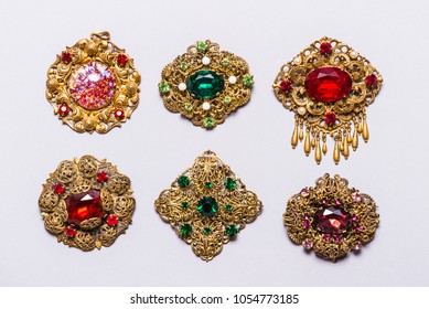 Set on vintage jewelry, brooches