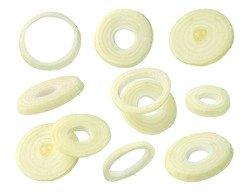 Set Of Onion Slices On A White Background