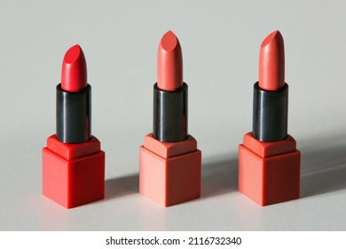 Set Of Open Tubes Of Satin Finish Lipsticks, Studio Shot