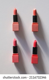 Set Of Open Tubes Of Satin Finish Lipsticks, Studio Shot