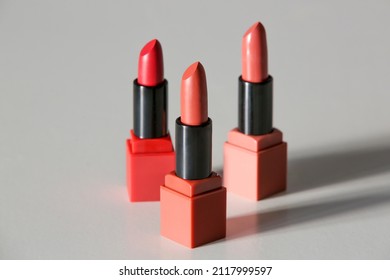 Set Of Open Tubes Of Satin Finish Lipsticks, Studio Shot